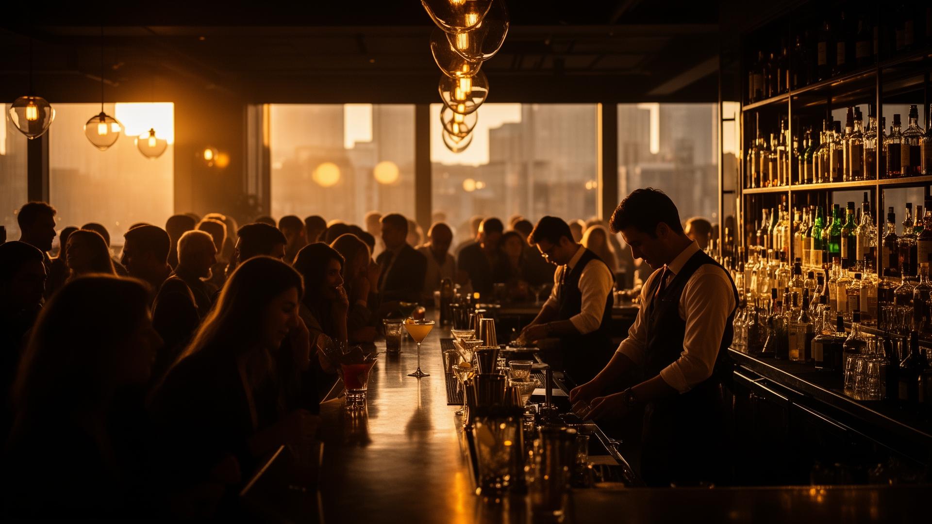 A busy hospitality venue at night